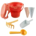 Collapsible beach bucket set for kids, thick wheat straw sand digging toys with molds and tools. - Orange