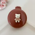 Portable folding air cushion hair brush with cute bear design and built-in mirror for daily use. - Teddy Bear / Milk Coffee