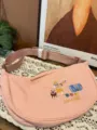 Rosa Nylon Dumpling Umhängetasche mit Stickerei, lässige Schultertasche für den Alltag. - Rosa Musik-Mädchen
