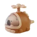 Cute brown cartoon animal helicopter pullback toy with transparent cockpit and propeller. - Brown