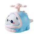Cute press inertia helicopter toy for kids, fun cartoon animal design with pink propeller. - Blue