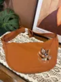 Nylon embroidered crescent crossbody bag, stylish brown casual shoulder bag for daily use. - Chocolate Bloom