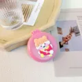 Pink folding air cushion comb and makeup mirror, cute cartoon portable hair brush. - Girls