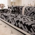 Cozy bohemian plush sofa cover in black and grey geometric pattern for living room warm - Armrest/Backrest Towel / 70x70cm / Gray