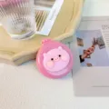 Cute portable folding pocket mirror air cushion massage hair comb with lovely pink cartoon pig design. - Pig