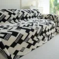 Morbidamente spessa fodera per divano geometrica nera e bianca in stile boemo per soggiorno - 180x130cm / Bianco
