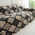 Fodera per divano geometrica boho spessa nera e beige coperta protettiva testurizzata - Stile a Griglia / 180x130cm / Marrone