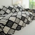 Fodera per divano boho ispessita motivo geometrico bianco e nero coperta universale calda invernale - 180x130cm / Bianco