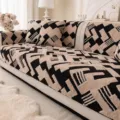 Bohemian plush sofa cover thick velvet couch cushion set with modern geometric pattern. - Armrest/Backrest Towel / 70x70cm / Coffee
