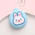 Mini portable folding hairbrush, blue round cushion comb with cute rabbit design for use - Blue Playful Rabbit
