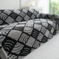 Copridivano bohémien spesso, coperta geometrica nero grigio, calda protezione per mobili reversibile divano - Stile a Griglia / 180x130cm / Grigio