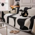 Black and white abstract pattern sofa cover throw blanket with tassel fringe for home decor. - 180x90cm (Small Blanket) / Black