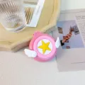 Cute pink folding hair brush mirror with wings and star design portable travel makeup comb - Large Wings