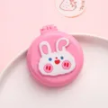 Portable folding hairbrush with mirror cute pink pocket airbag comb for daily makeup travel. - Pink Playful Bunny
