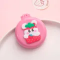 Portable folding hairbrush with mirror, cute strawberry design, compact travel massage comb. - Pink Strawberry Rabbit
