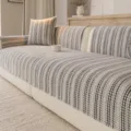 Housse de canapé rayée style japonais, couverture universelle anti-dérapante salon. - 90x90cm / Gris