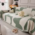 Minimalist green and white geometric sofa cover blanket with fringe for living room decor. - Mika Style A / Green / 180x90cm (Small Blanket)