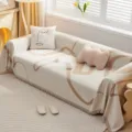 Minimalist beige abstract line pattern sofa cover with tassels, cozy living room couch blanket. - 180x90cm (Small Blanket) / Flowing Cloud Throw A-Khaki