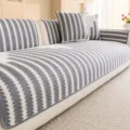 Chenille sofa cushion cover striped non-slip couch cover living room furniture protector - 90*90cm / Light Gray