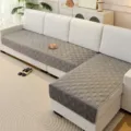 Grey quilted plush sofa cushion slipcover for L-shaped couch, soft and comfortable. - Embroidered Lattice Style / 70x70cm (Armrest/Backrest) / Dark Gray