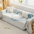 Simple modern sofa cover throw blanket with abstract blue lines and fringe edges. - Flowing Cloud Throw A-Blue / 180x90cm (Small Blanket)