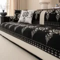 Housse de canapé en chenille style bohème noir et blanc variante, motif géométrique élégant. - Housse de coussin décoratif / 45x45cm / Gris foncé