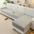 Solid Color Minimalist Ultrasonic Short Plush Sofa Cushion Grey Quilted Anti-slip Mat Cover - Quilted Lattice Style / 70x70 / Light Gray