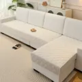 Minimalistische einfarbige kurze Plüsch Sofabezug rutschfeste gesteppte Sofamatte Heimtextil - Gitter-Druckstil / 70x70 / Gebrochenes Weiß