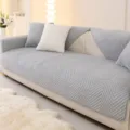 Grey plush sofa cover, chevron pattern living room sofa cushion towel, soft modern home textile. - 70x70cm / Light Gray
