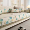 Chenille sofa cushion cover in blue tree pattern, anti-slip living room furniture protector. - Small / White