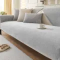 Light grey solid color corduroy sofa cover anti slip protector for modern living room decor - 70x70cm Size / Light Gray