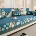 Blue chenille sofa cover with elegant tree pattern, anti-slip backrest towel for living room. - 70x70cm / Blue