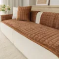 Brown grid flannel sofa cover cushion set, soft velvet textured couch slipcover for living - Dark Coffee