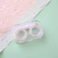 Custodia per lenti a contatto trasparente con bordo rosa, set doppio portatile per la cura degli occhi. - Stile Semplice - Rosa