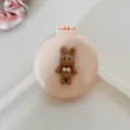 Portable foldable pocket hair brush with cute brown bunny design and built-in mirror for travel. - Bowknot Rabbit / Milk Yellow