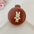 Mini portable foldable hair brush with cute white rabbit design and integrated mirror for daily. - Bowknot Rabbit / Milk Coffee