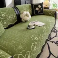 Green chenille sofa cover with floral jacquard texture, anti-slip fabric seat protector. - 110x210 / Green