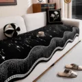 Minimalist irregular chenille sofa cushion cover, black white star jacquard slipcover. - 70x70 / Black