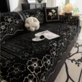 Chenille floral sofa cover, non-slip textured couch cushion protector for living room black - 110x210 / Black