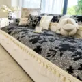 Chenille sofa cover black and white floral pattern furniture protector anti-slip cushion decor - 70*70 / Black