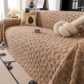 Housse de Canapé en Velours Épais Texturée Grille Beige Décoration Salon Variante - 180x90 / Kaki