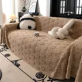Cozy plush paw print sofa cover, soft chenille couch blanket for living room decor style. - 180x90cm / Khaki