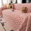 Housse de canapé en peluche rose épaisse avec motif à carreaux, confortable en toutes saisons. - 180x90 / Rose