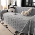 Grey paw print plush sofa cover soft cozy fuzzy slipcover for living room home decor - 180x90cm / Light Gray