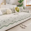 Luxury chenille non-slip sofa mat with green floral jacquard design, soft variant style. - 70x70cm / Green