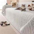 Gedrapter Chenille Sofabezug, universeller minimalistischer Wellenmuster Sofalaken mit Quasten. - Shanchan Stil-Grau / 180x130cm