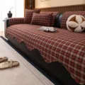 Retro plaid sofa cover variant, red and brown twill cotton furniture protector. - 70*70cm / Burgundy