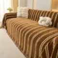 Brauner gestreifter Chenille Sofabezug, dicke atmungsaktive Couchdecke mit Quasten für Wohnzimmer - Individuelle 180 Breite Sofa Handtuch Pro Meter / Ähre - Kaffeebraun