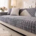 Grey thickened quilted sofa cover slipcover, cozy living room grid couch cushion protector. - 70x70cm / Dark Gray