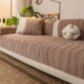 Thickened Velvet Sofa Cover Striped Plush Slipcover Cozy Warm Home Living Room Couch Protector - 70*70cm / Dark Brown